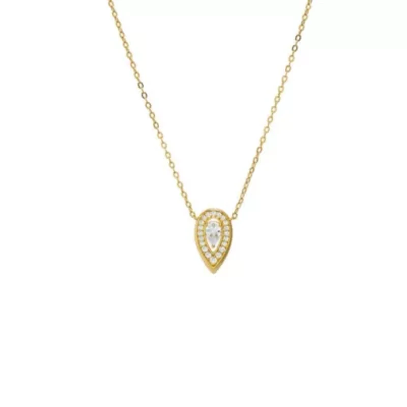 Pave Teardrop Stone Pendant Necklace