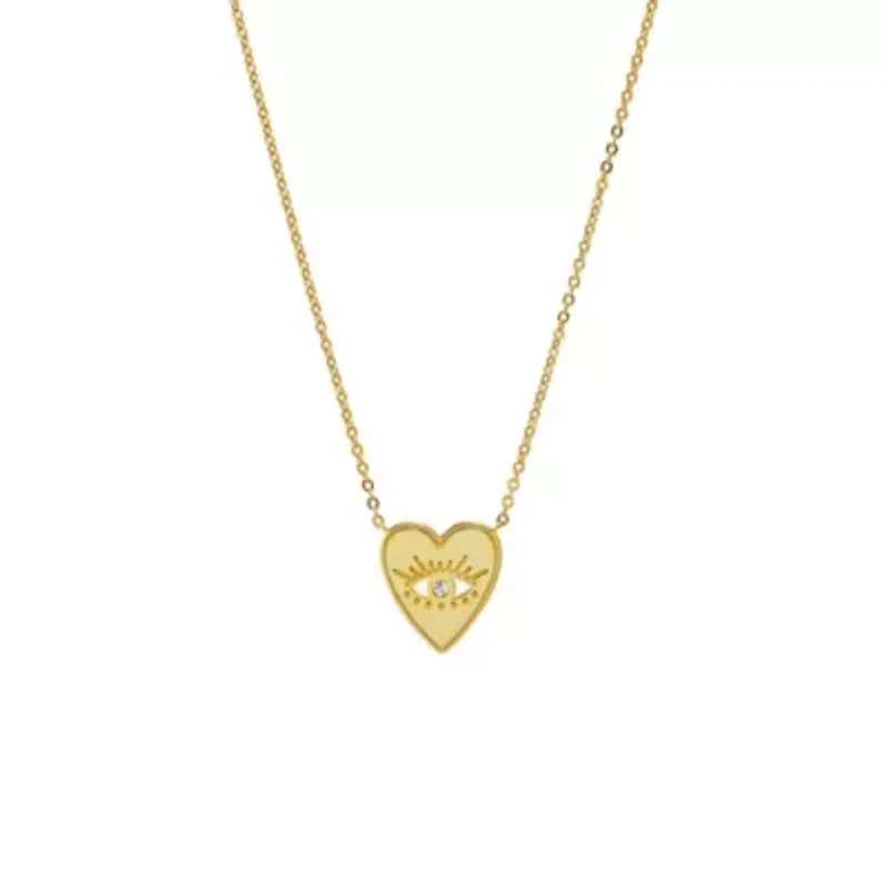 CZ Evil Eye Mini Heart Pendant Necklace