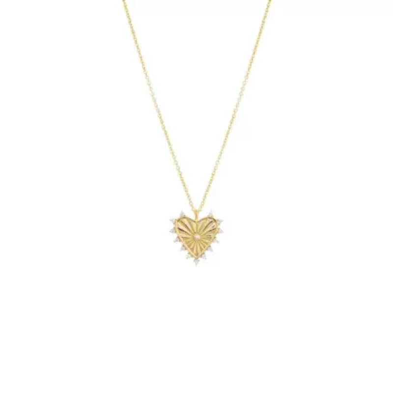 CZ Rimmed Ridged Heart Pendant Necklace