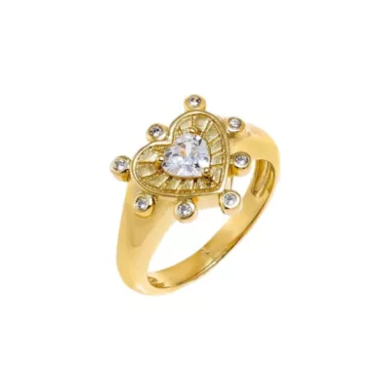 Scattered CZ Rimmed Heart Signet Pinky Ring