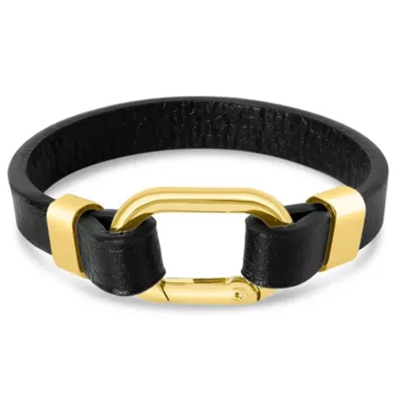 Mens Structured Leather Bracelet, Gold