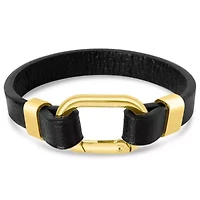 Mens Structured Leather Bracelet, Gold