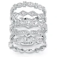 5 Piece 1.55 TCW Round Cubic Zirconia Stack Eternity Bands Set Silvertone