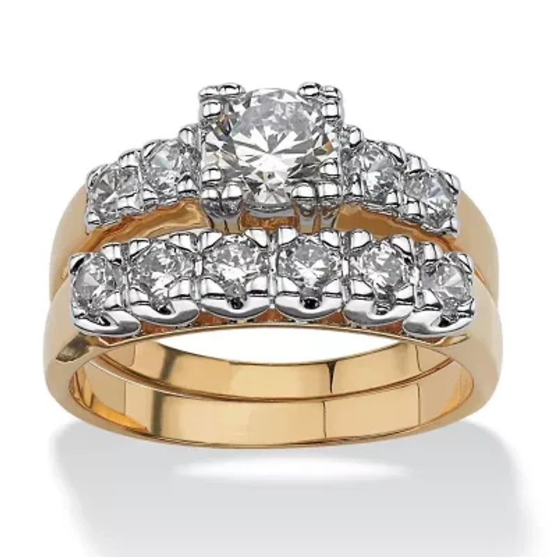 2 Piece 2.23 TCW Round Cubic Zirconia Bridal Ring Set 18k Gold-Plated