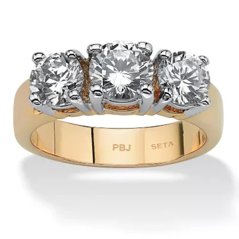 2.28 TCW Round Cubic Zirconia Three-Stone Anniversary Ring Gold-Plated