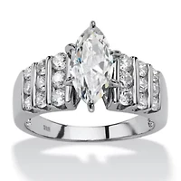 2.85 Cttw Marquise Cut Cubic Zirconia Ring Platinum Plated .925 Sterling Silver