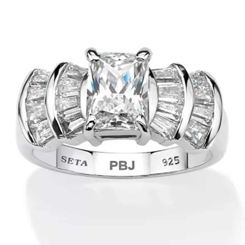 3.10 TCW CZ Ring Platinum-Plated Sterling Silver