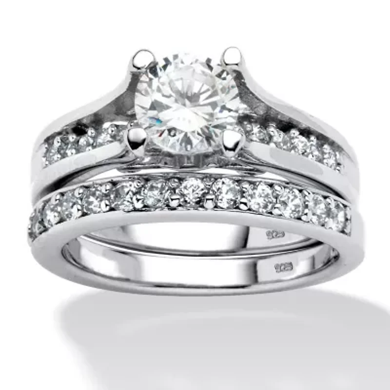 1.73 TCW Round CZ Two-Piece Bridal Set Platinum-plated Sterling Silver