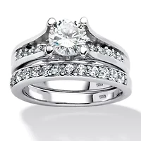 1.73 TCW Round CZ Two-Piece Bridal Set Platinum-plated Sterling Silver