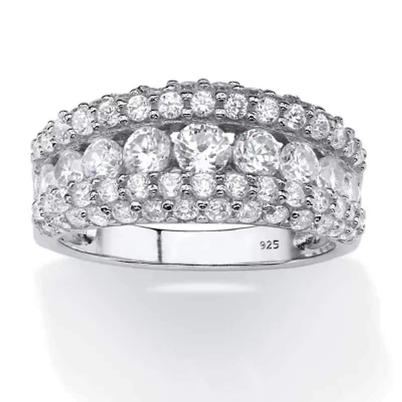 1.26 TCW Cubic Zirconia Triple Row Ring Platinum-plated Sterling Silver