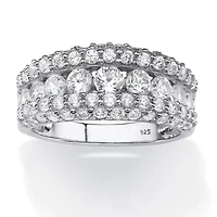 1.26 TCW Cubic Zirconia Triple Row Ring Platinum-plated Sterling Silver