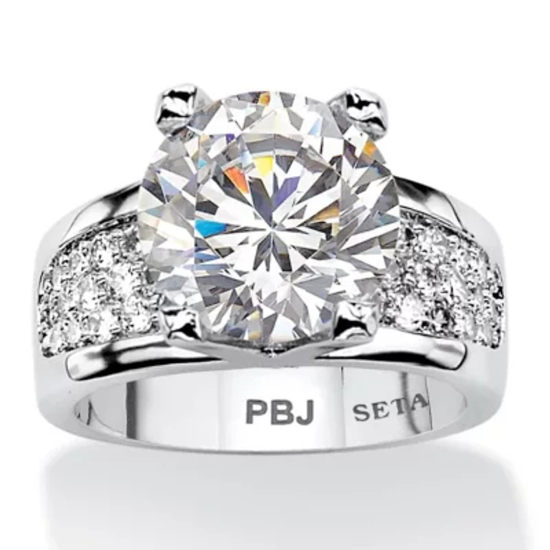 6.96 TCW Round Cubic Zirconia Ring Platinum Plated