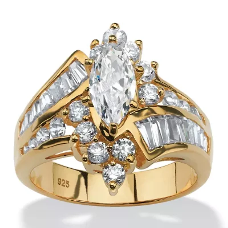 3.20 TCW Marquise-Cut Cubic Zirconia Ring Gold-Plated Sterling Silver