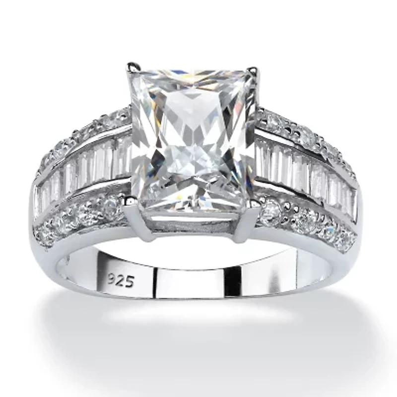 4.95 TCW Emerald-Cut Cubic Zirconia Ring Platinum-plated Sterling Silver
