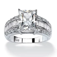 4.95 TCW Emerald-Cut Cubic Zirconia Ring Platinum-plated Sterling Silver