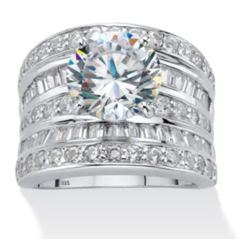 7.15 TCW CZ Multi-Row Engagement Ring Platinum-plated Sterling Silver