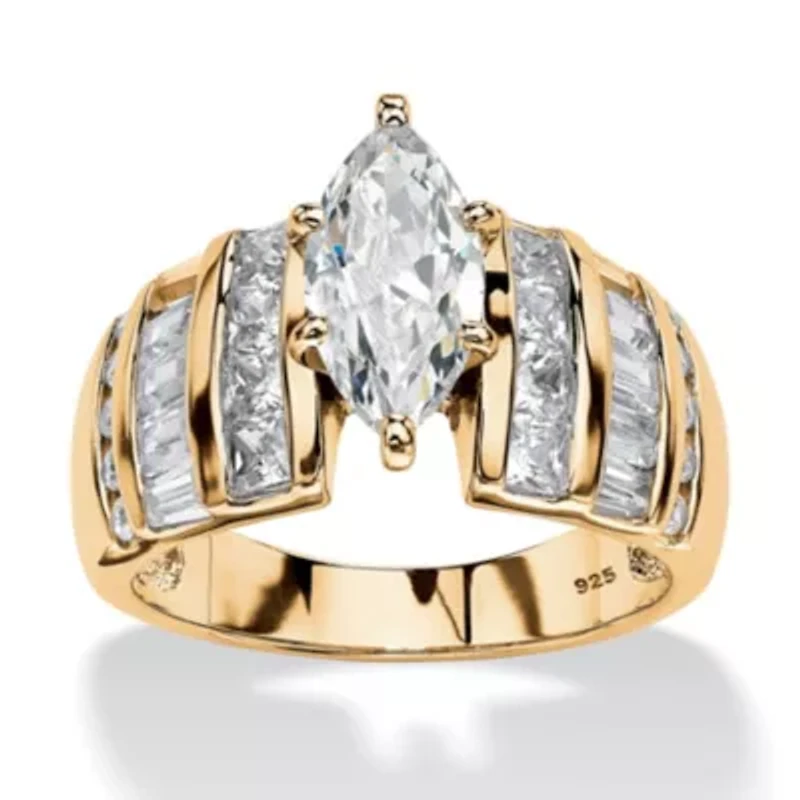 3.87 TCW Marquise-Cut Cubic Zirconia Ring 14k Gold-plated Sterling Silver