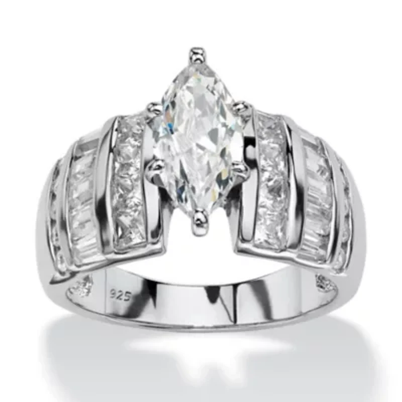 3.87 TCW Marquise-Cut Cubic Zirconia Ring Platinum-plated Sterling Silver