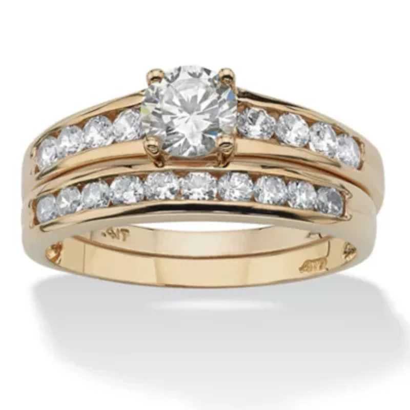 2 Piece 1.06 TCW Round Cubic Zirconia Bridal Ring Set 10k Gold