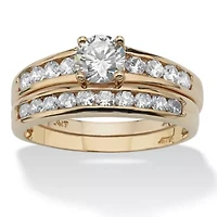 2 Piece 1.06 TCW Round Cubic Zirconia Bridal Ring Set 10k Gold