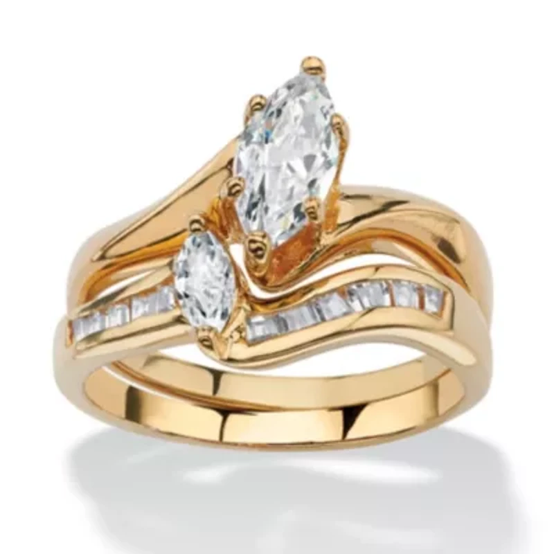 1.38 TCW Marquise-Cut Cubic Zirconia Bridal Ring Set Gold-Plated