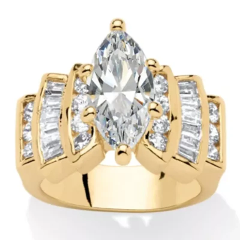 3.63 Cttw. Marquise-Cut Cubic Zirconia Yellow Gold-Plated Ring