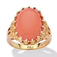 Oval Simulated Coral Yellow Gold-Plated Cocktail Ring