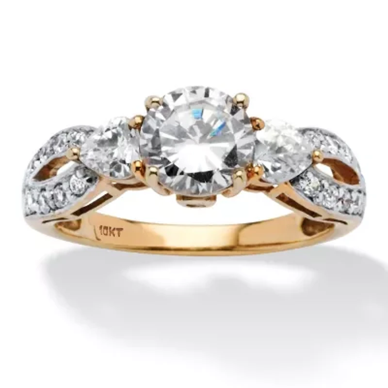 2.23 TCW Round and Heart-Cut Cubic Zirconia Ring 10k Gold