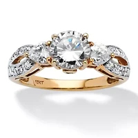 2.23 TCW Round and Heart-Cut Cubic Zirconia Ring 10k Gold