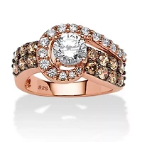 2.49 TCW Round CZ and Brown Ring Rose Gold-plated Sterling Silver