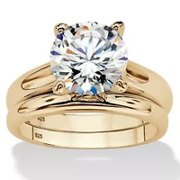 3 Cttw Round Cubic Zirconia 14k Gold-plated Silver Solitaire Wedding Ring Set