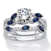 Lab Created 2.63 TCW Platinum-plated Sterling CZ and Lab-Created Sapphire Wedding Ring Set