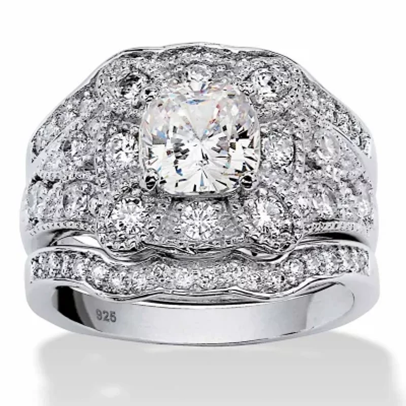 2.22 TCW CZ 3-Piece Bridal Set Platinum-plated Sterling Silver