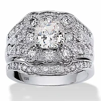 2.22 TCW CZ 3-Piece Bridal Set Platinum-plated Sterling Silver