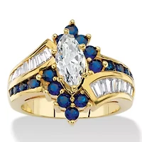 3.05 Cttw. Cubic Zirconia and Simulated Sapphire Gold-Plated Bypass Ring