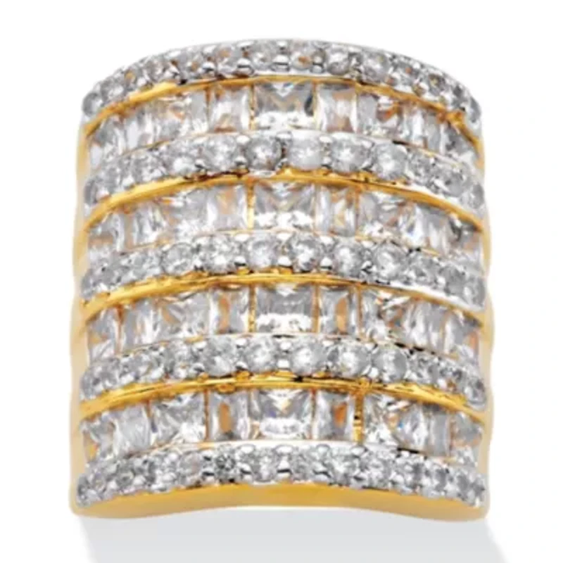 6.26 TCW Baguette and Round Cubic Zirconia Gold-Plated Channel Ring