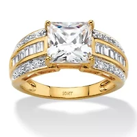 2.94 TCW Princess-Cut & Baguette Cubic Zirconia 10k Yellow Gold Engagement Ring