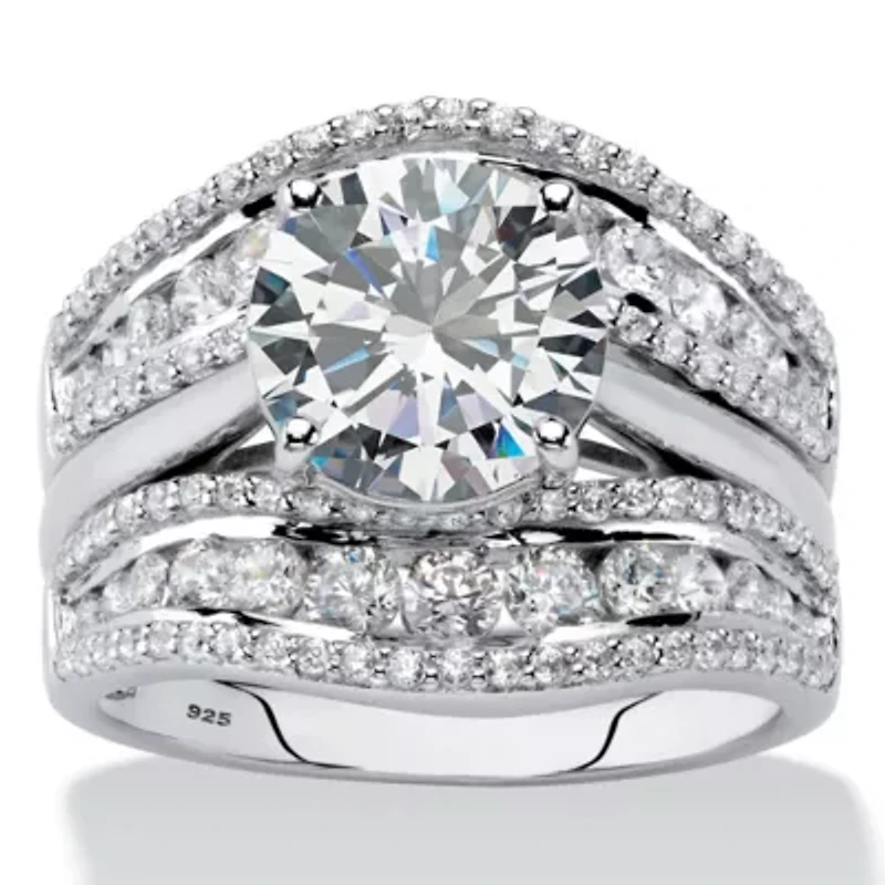 Cttw. Platinum-plated Silver Cubic Zirconia 2-Piece Jacket Wedding Ring Set