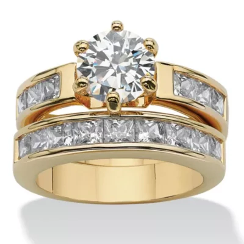 4.40 TCW Cubic Zirconia Channel-Set 2-Piece Bridal Set Gold-Plated