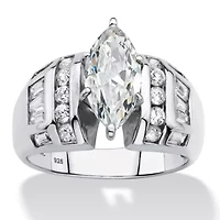 3.17 Cttw. Platinum-plated Silver Marquise-Cut Cubic Zirconia Engagement Ring