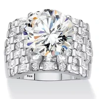 8.99 Cttw. Platinum-plated Sterling Silver Round Cubic Zirconia Multi-Row Ring