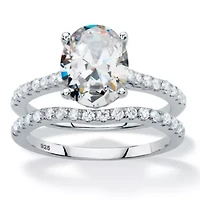 2.90 TCW Oval Cubic Zirconia Platinum-plated Silver 2-Piece Bridal Ring Set