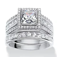 3.31 TCW Cubic Zironica 2-Piece Platinum-plated Silver Halo Bridal Ring Set