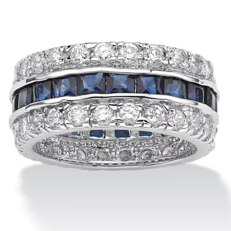 6.66 TCW Blue CZ White Accent Silvertone Eternity Band