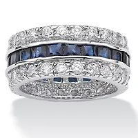 6.66 TCW Blue CZ White Accent Silvertone Eternity Band