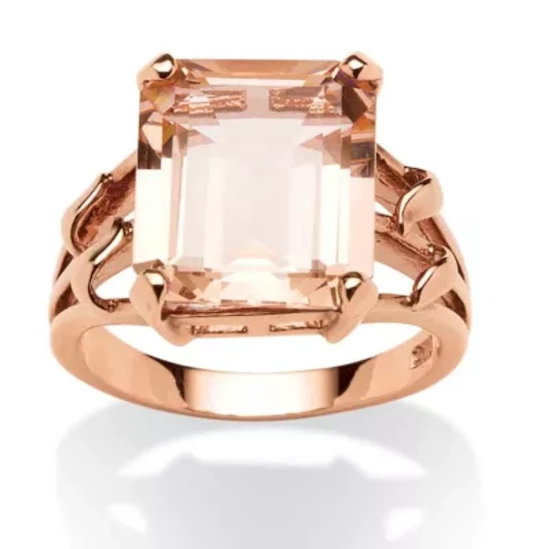 7.25 carat T.W. Emerald-Cut Simulated Morganite Ring Rose Gold-Plated Silver