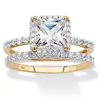 1.97 Cttw. Cubic Zirconia Solid 10k Yellow Gold 2-Piece Wedding Ring Set