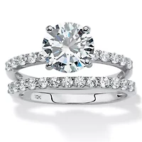 2.58 Cttw. Solid 10k White Gold Round Cubic Zirconia 2-Piece Wedding Ring Set