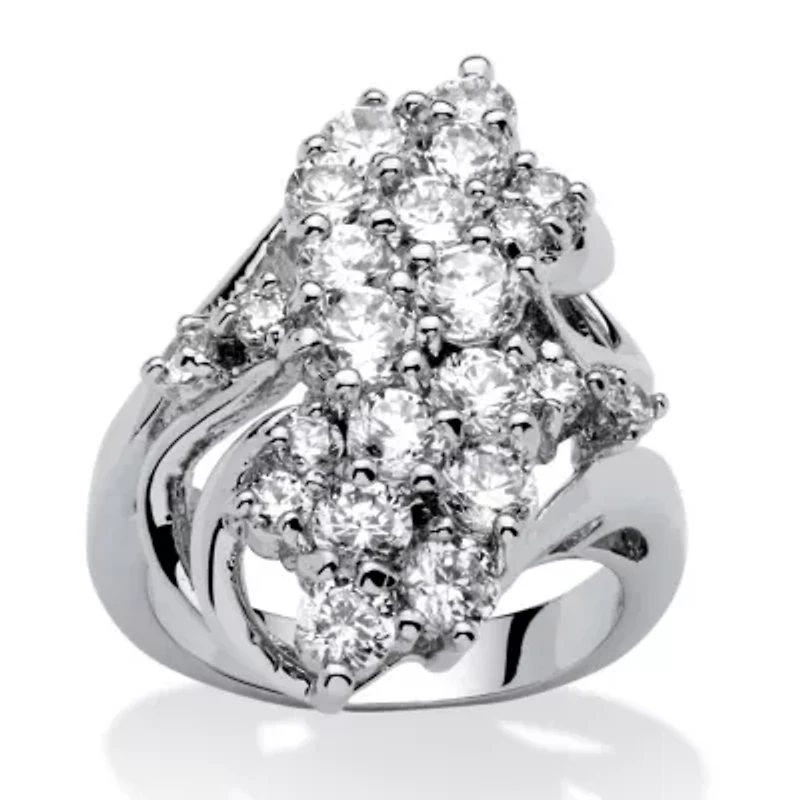 3.44 TCW Cubic Zirconia Cluster Cocktail Ring Platinum-Plated