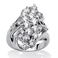 3.44 TCW Cubic Zirconia Cluster Cocktail Ring Platinum-Plated